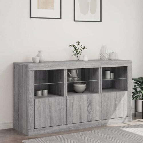 Skænk med LED-lys 123x37x67 cm grå sonoma-eg