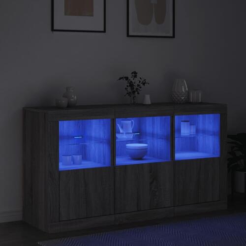 Skænk med LED-lys 123x37x67 cm grå sonoma-eg
