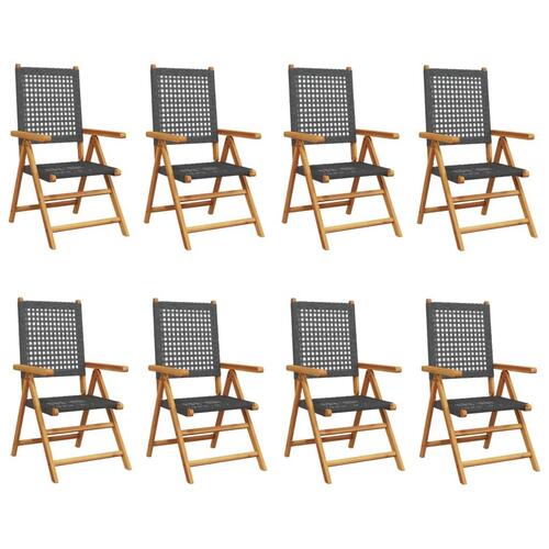 Havestole 8 stk. med lænefunktion polyrattan sort