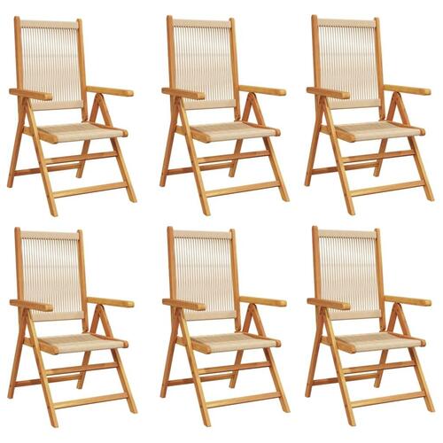 Havestole 6 stk. med lænefunktion massivt akacietræ beige