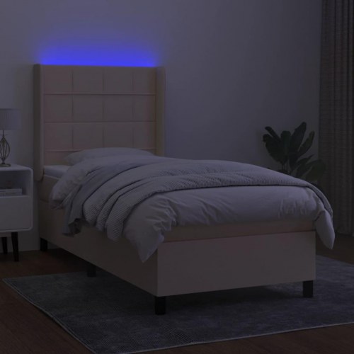 Kontinentalseng med LED-lys 100x200 cm - stof, cremefarvet