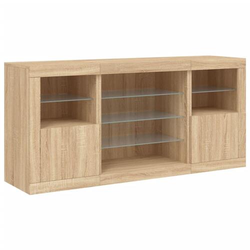 Skænk med LED-lys 142,5x37x67 cm sonoma-eg