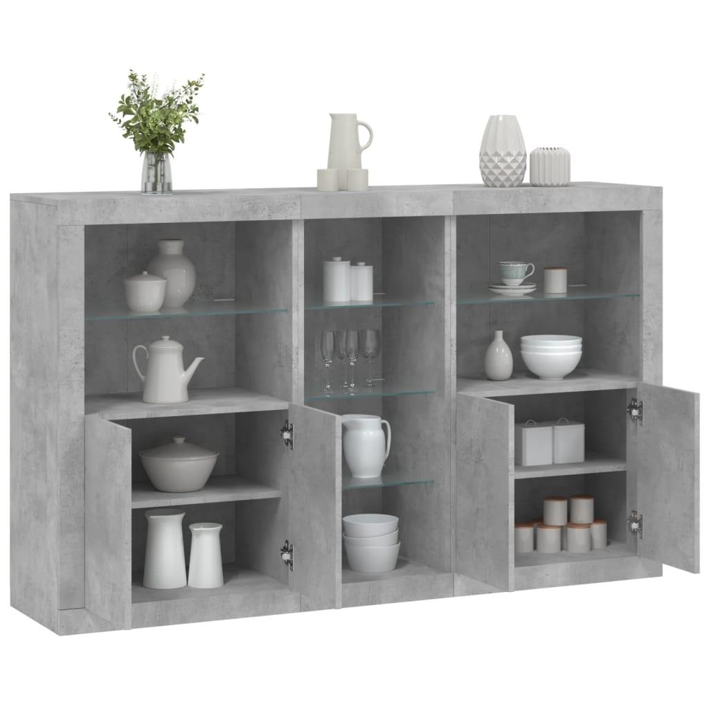 Skænk med LED-lys 162x37x100 cm betongrå
