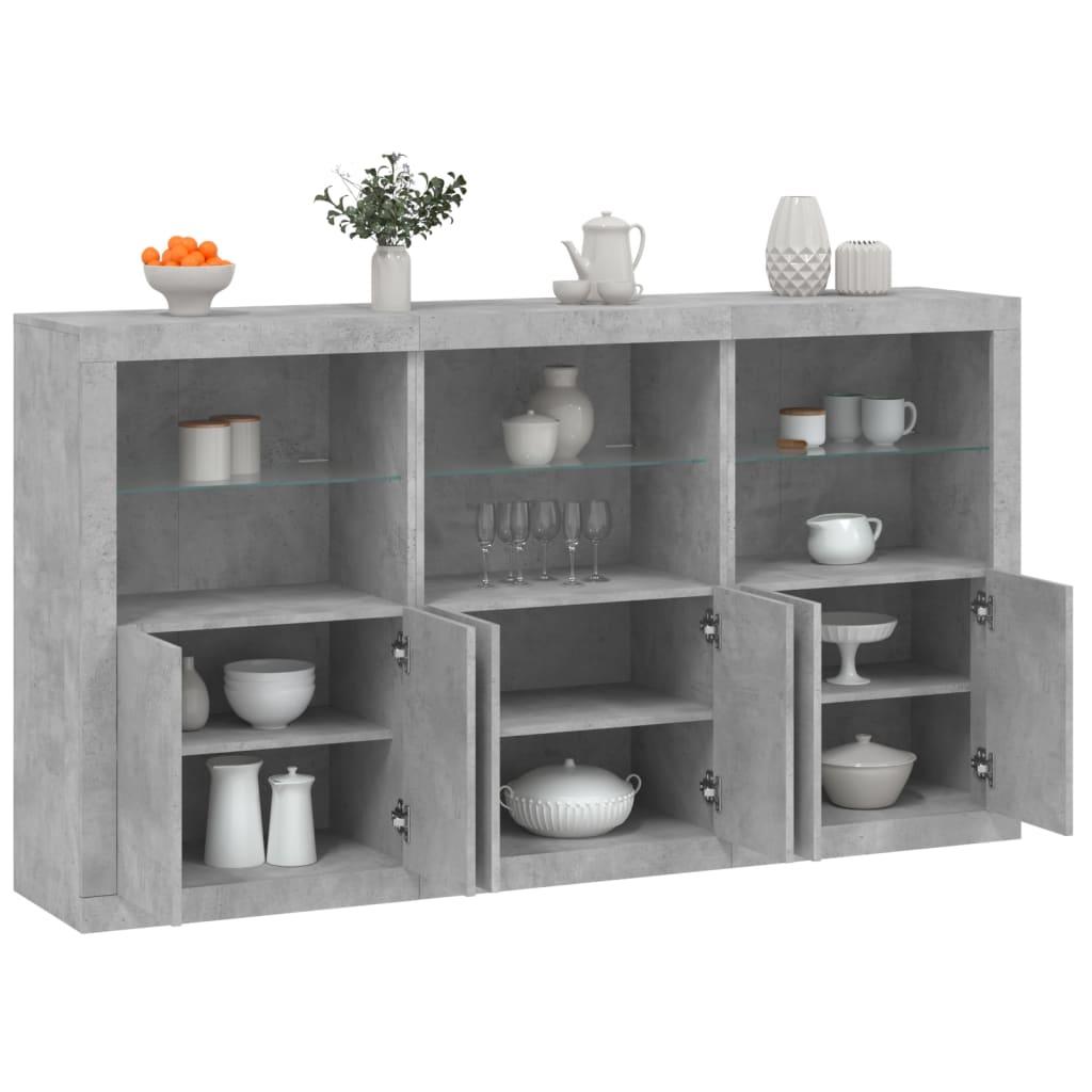 Skænk med LED-lys 181,5x37x100 cm betongrå