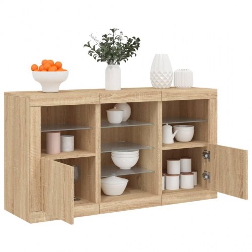 Skænk med LED-lys 123x37x67 cm - sonoma-eg