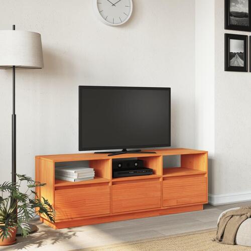 Tv-bord 140x37x50 cm massivt fyrretræ gyldenbrun