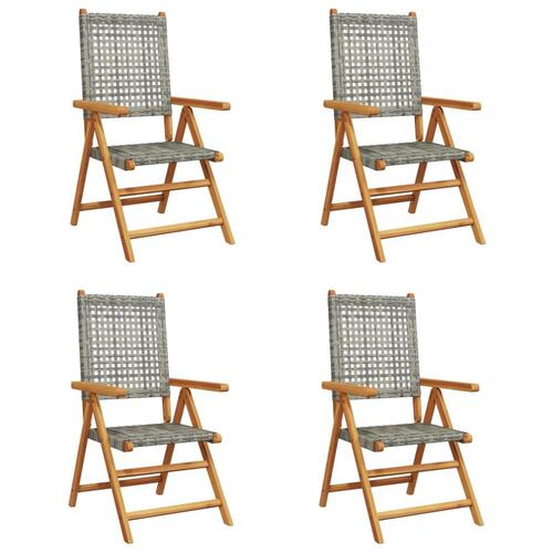Havestole 4 stk. med lænefunktion polyrattan grå