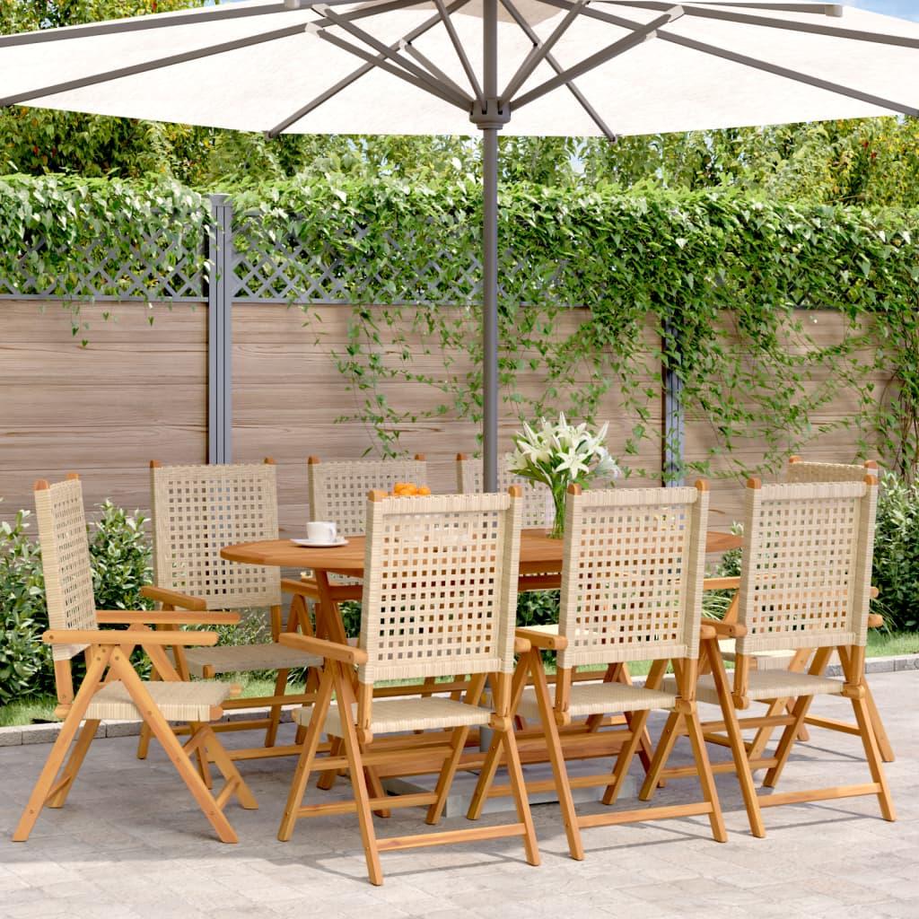 Havestole 8 stk. med lænefunktion polyrattan beige