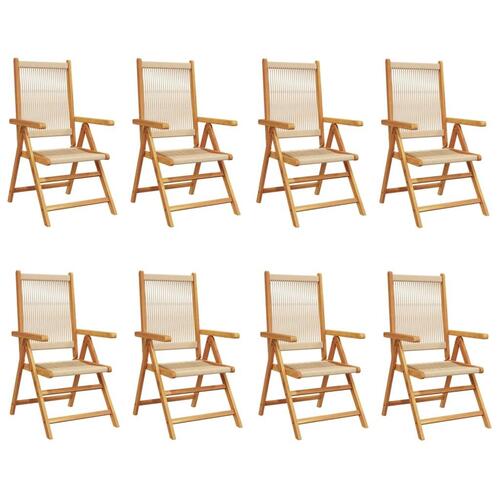 Havestole 8 stk. med lænefunktion massivt akacietræ beige
