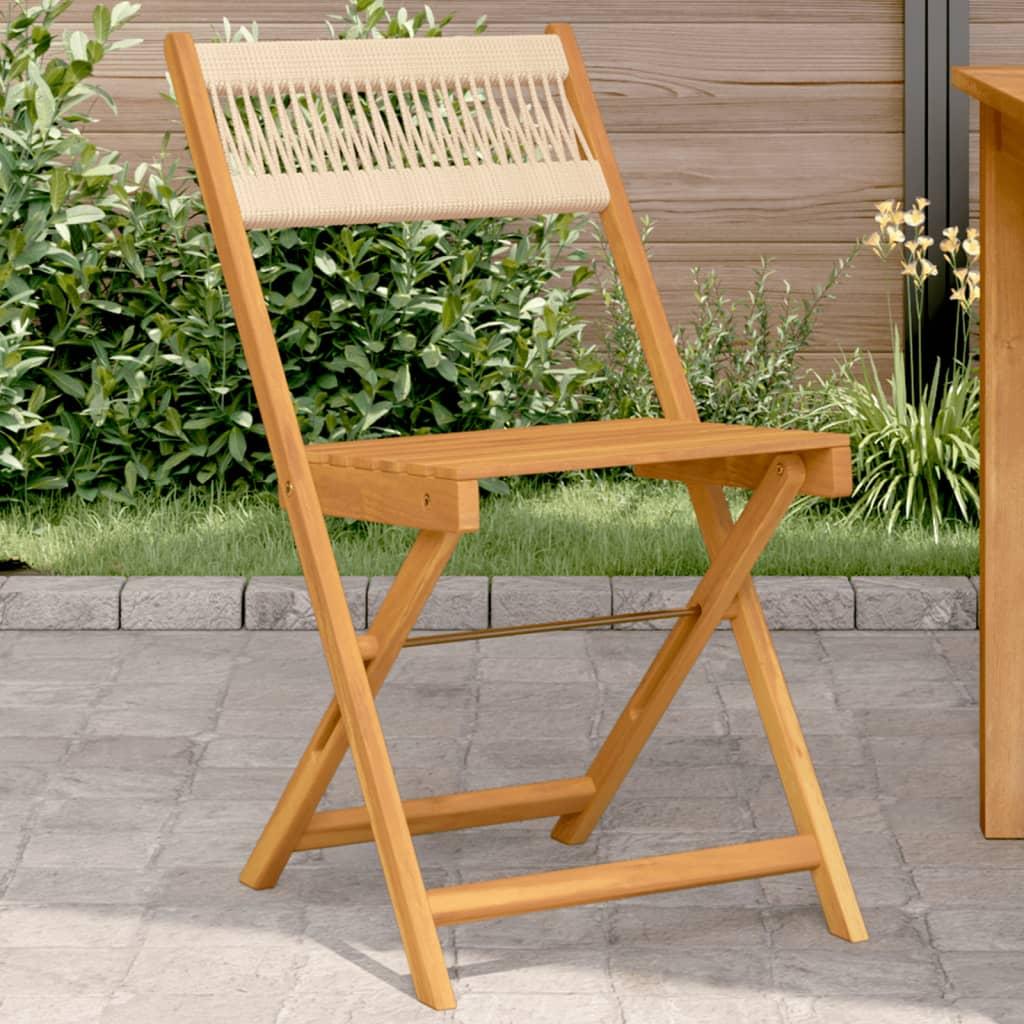 Bistrostole 2 stk. massivt akacietræ og reb beige