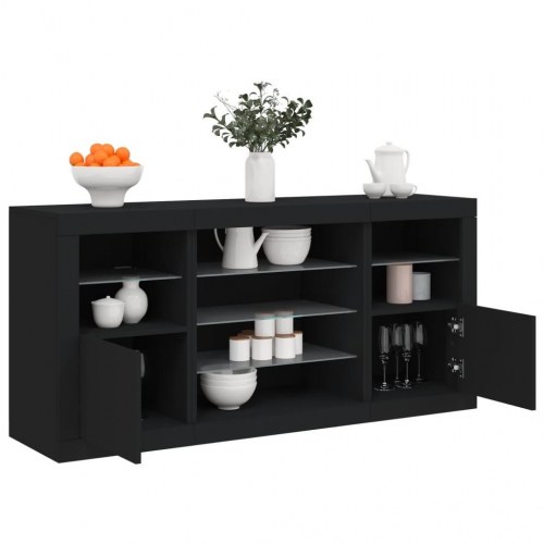 Skænk med LED-lys 142,5x37x67 cm sort