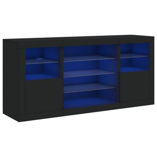 Skænk med LED-lys 142,5x37x67 cm sort