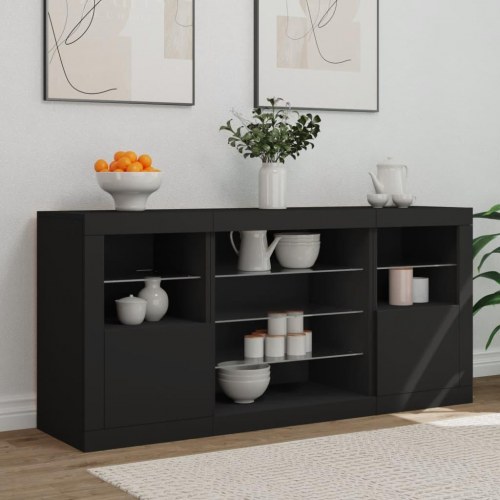 Skænk med LED-lys 142,5x37x67 cm sort
