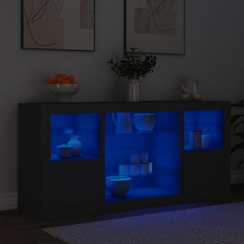 Skænk med LED-lys 142,5x37x67 cm sort