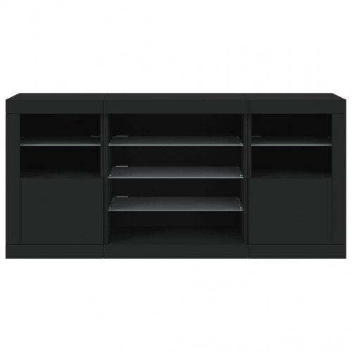 Skænk med LED-lys 142,5x37x67 cm sort