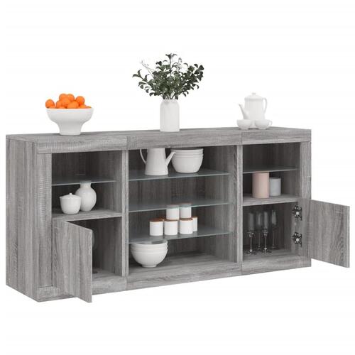 Skænk med LED-lys 142,5x37x67 cm grå sonoma-eg