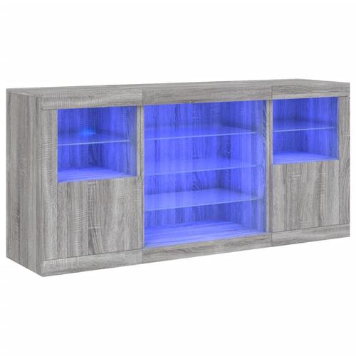 Skænk med LED-lys 142,5x37x67 cm grå sonoma-eg