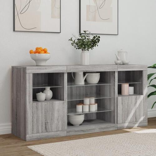 Skænk med LED-lys 142,5x37x67 cm grå sonoma-eg