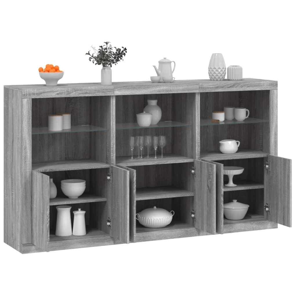 Skænk med LED-lys 181,5x37x100 cm grå sonoma-eg