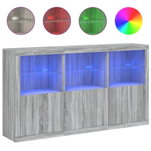 Skænk med LED-lys 181,5x37x100 cm grå sonoma-eg