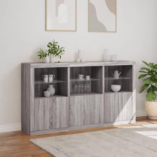Skænk med LED-lys 181,5x37x100 cm grå sonoma-eg