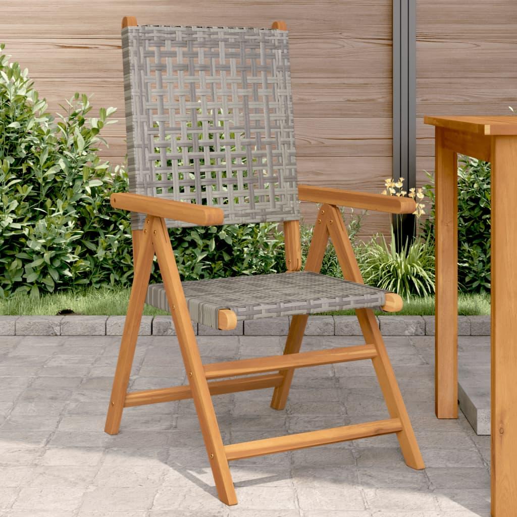 Havestole 2 stk. massivt akacietræ og polyrattan grå