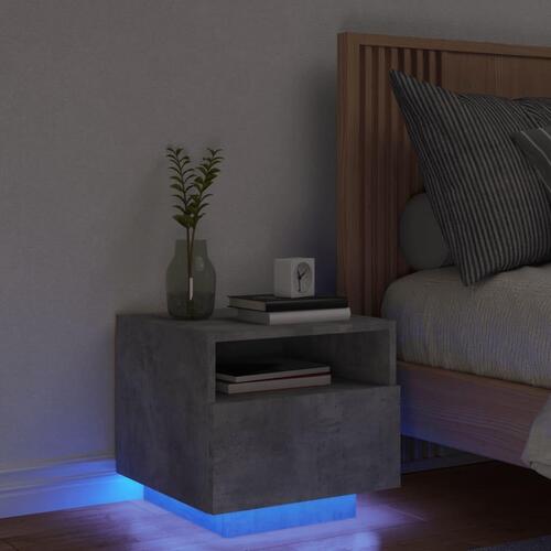 Sengebord med LED-lys 40x39x37 cm betongrå