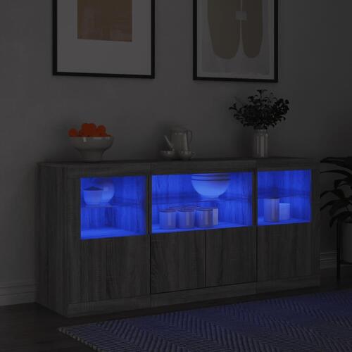 Skænk med LED-lys 142,5x37x67 cm grå sonoma-eg