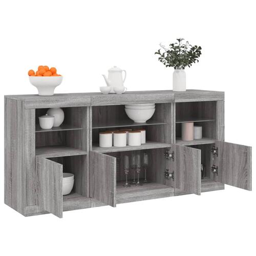 Skænk med LED-lys 142,5x37x67 cm grå sonoma-eg