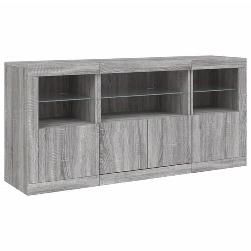 Skænk med LED-lys 142,5x37x67 cm grå sonoma-eg