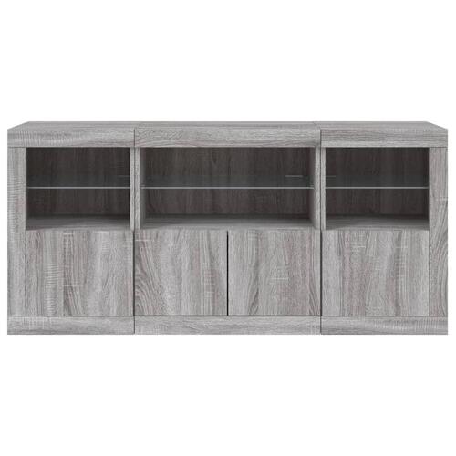 Skænk med LED-lys 142,5x37x67 cm grå sonoma-eg