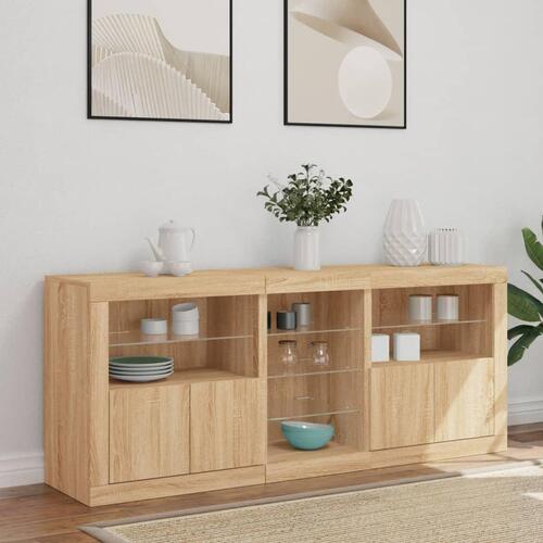 Skænk med LED-lys 162x37x67 cm sonoma-eg
