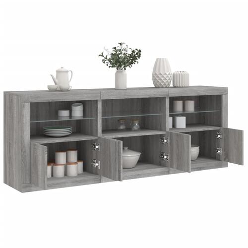 Skænk med LED-lys 181,5x37x67 cm grå sonoma-eg