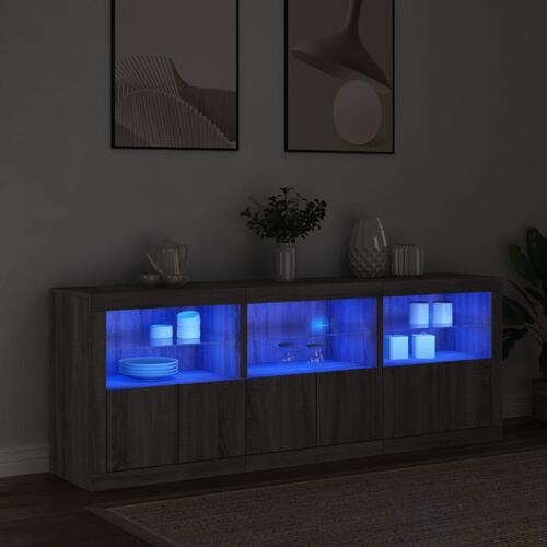 Skænk med LED-lys 181,5x37x67 cm grå sonoma-eg