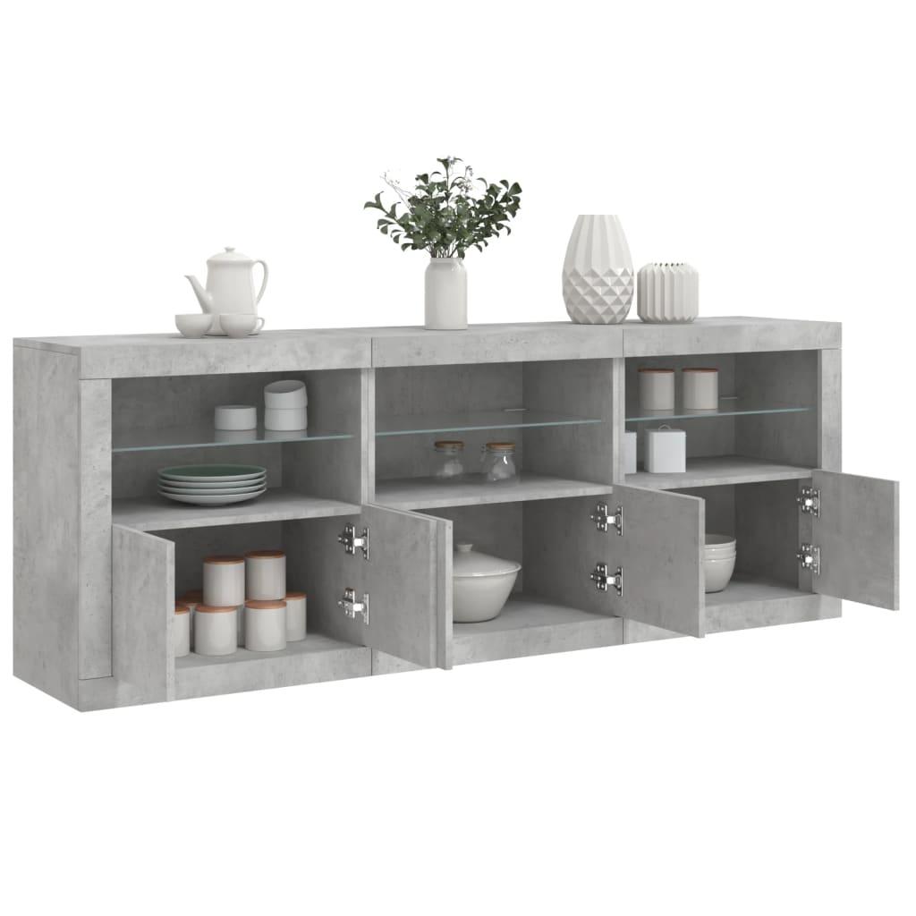 Skænk med LED-lys 181,5x37x67 cm betongrå