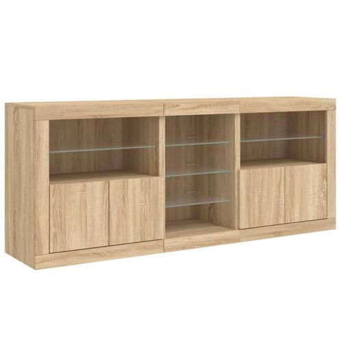 Skænk med LED-lys 181,5x37x67 cm sonoma-eg