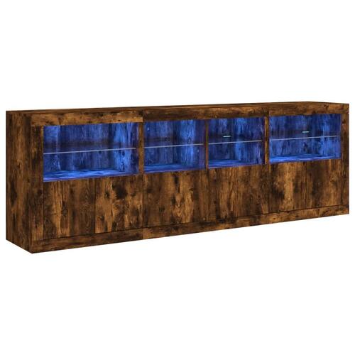 Skænk med LED-lys 202x37x67 cm røget egetræsfarve