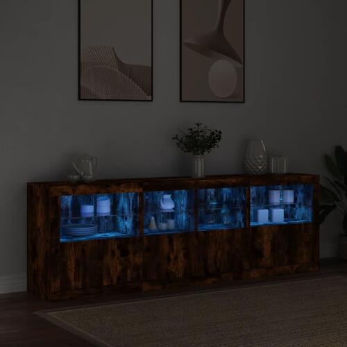 Skænk med LED-lys 202x37x67 cm røget egetræsfarve