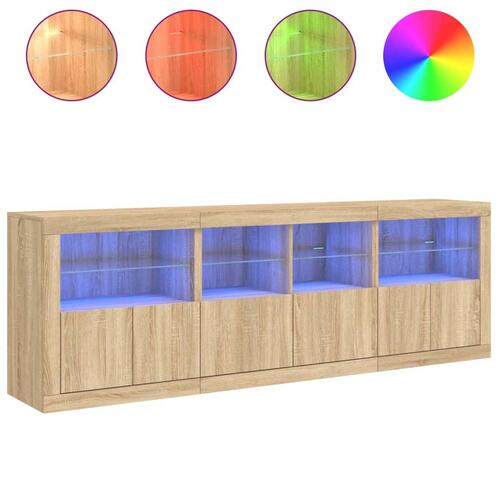 Skænk med LED-lys 202x37x67 cm sonoma-eg