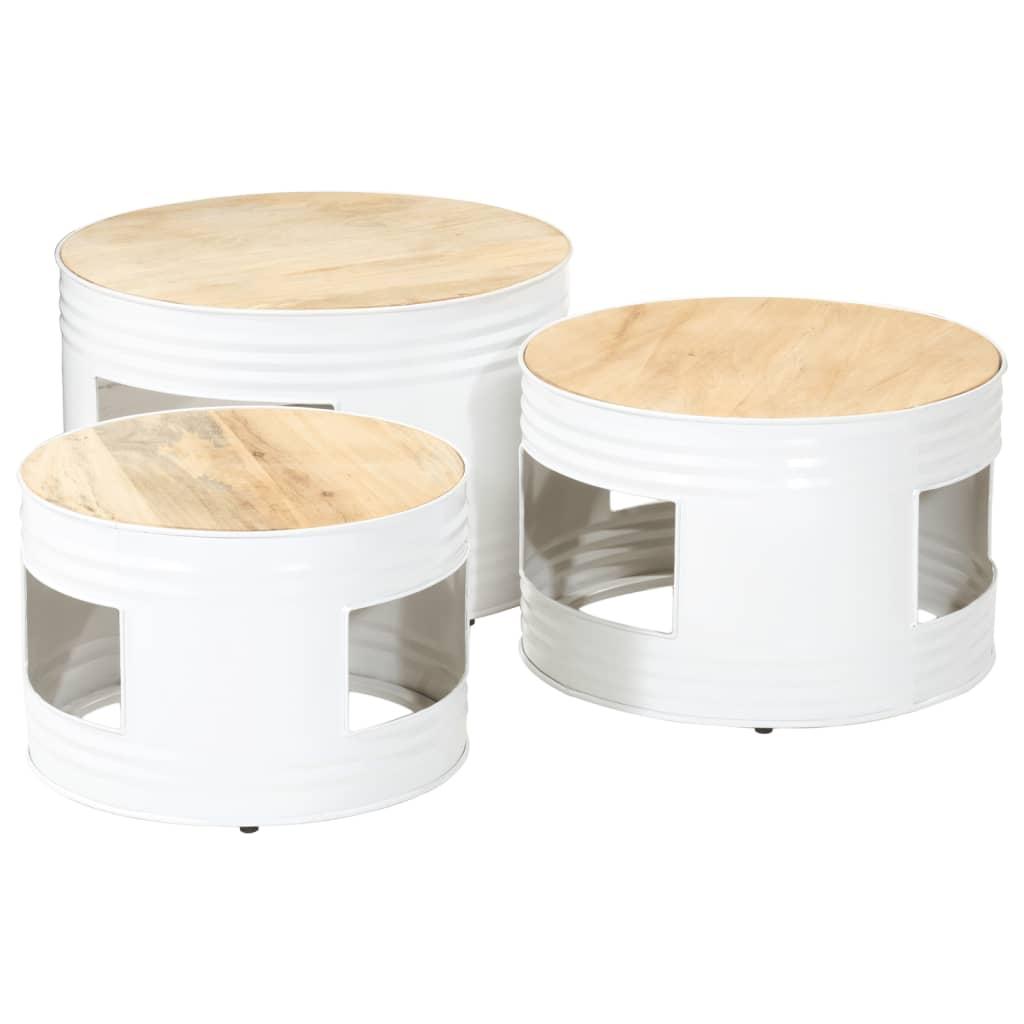 Barborde 3 stk. trommeformet massivt ru mangotræ