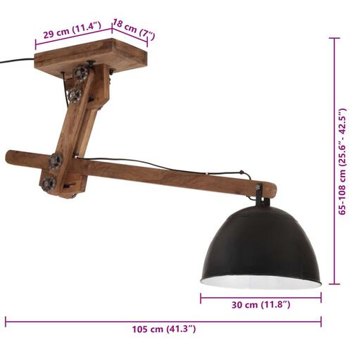 Loftlampe 105x30x65-108 cm 25 W E27 sort