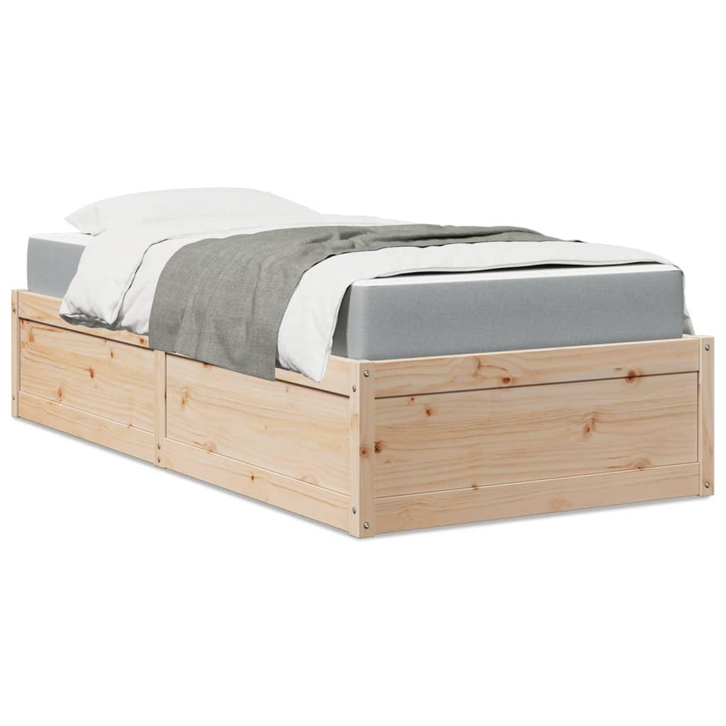 Seng med madras 90x190 cm massivt fyrretræ grå billede