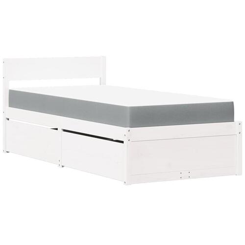 Seng med skuffer og madras 90x190 cm massivt fyrretræ hvid