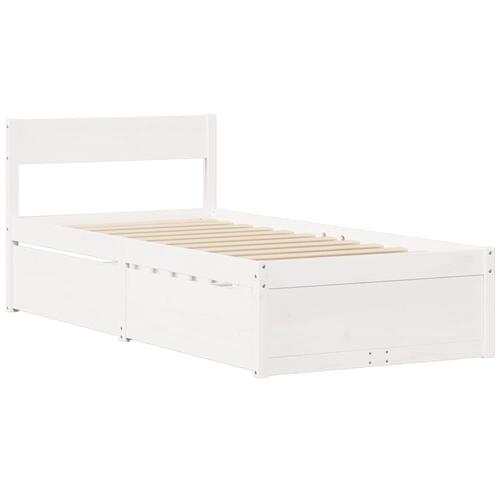 Seng med skuffer og madras 90x190 cm massivt fyrretræ hvid