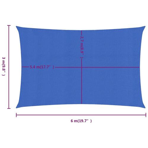 Solsejl 3x6 m 160 g/m² rektangulær HDPE blå