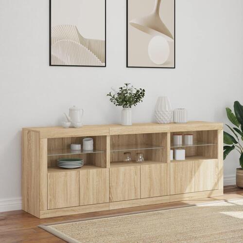 Skænk med LED-lys 181,5x37x67 cm sonoma-eg