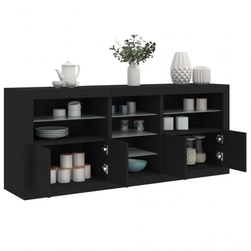 Skænk med LED-lys 181,5x37x67 cm sort