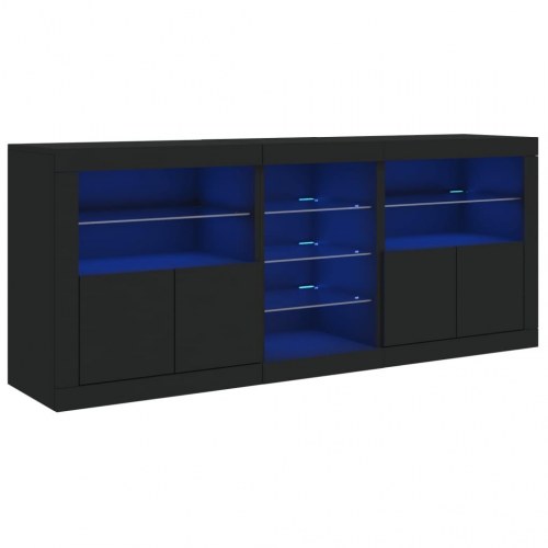 Skænk med LED-lys 181,5x37x67 cm sort