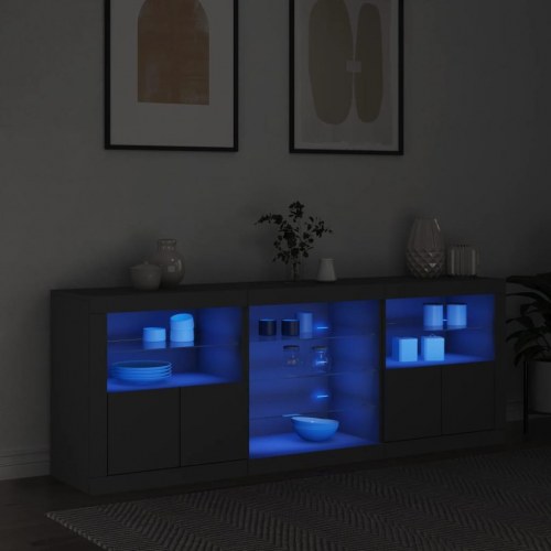 Skænk med LED-lys 181,5x37x67 cm sort