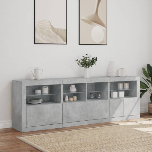 Skænk med LED-lys 202x37x67 cm betongrå